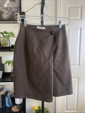Vintage 80s Jones New York Brown Wrap-Style Pencil Skirt 100% size 2 Petite